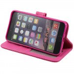 Wholesale iPhone 6 Plus 5.5 Diamond Flip PU Leather Wallet Case with Strap (Hot Pink)